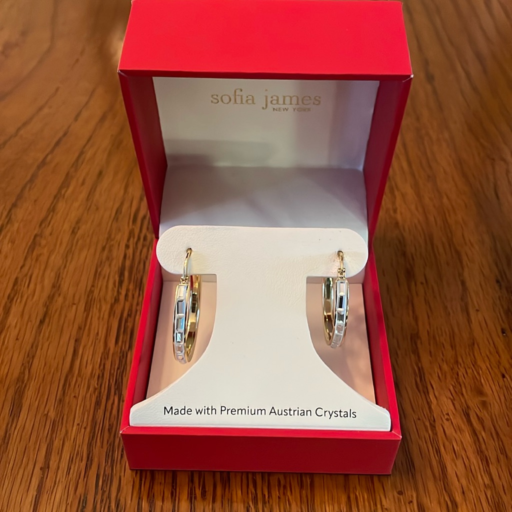 Sofia James Austrian Crystal/Goldtone Hoop Earrings New